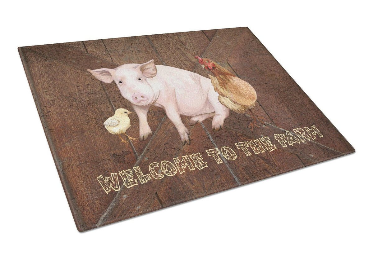 Welcome to the Farm with the pig and chicken Glass Cutting Board Large Size SB3083LCB by Caroline&#39;s Treasures