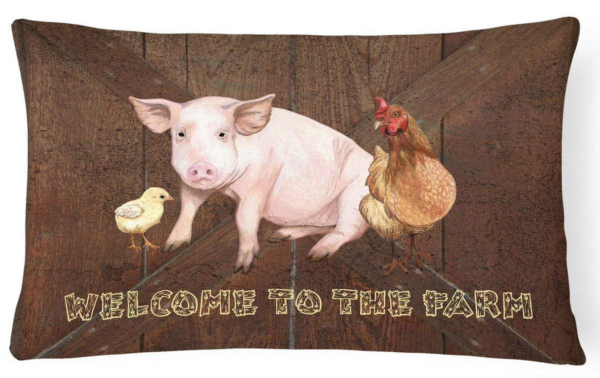 Welcome to the Farm with the pig and chicken   Canvas Fabric Decorative Pillow SB3083PW1216 by Caroline&#39;s Treasures