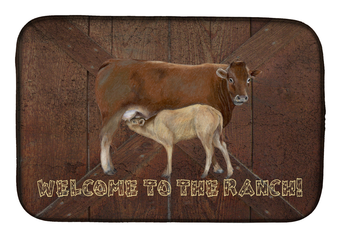 Welcome to the Ranch with the Cow and Baby Dish Drying Mat SB3084DDM