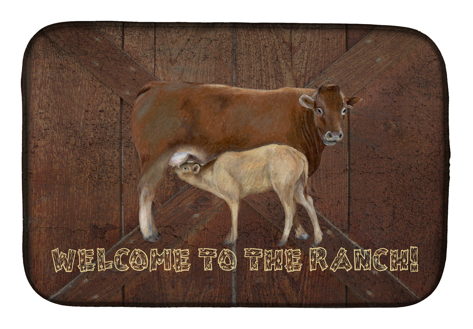 Welcome to the Ranch with the Cow and Baby Dish Drying Mat SB3084DDM  the-store.com.
