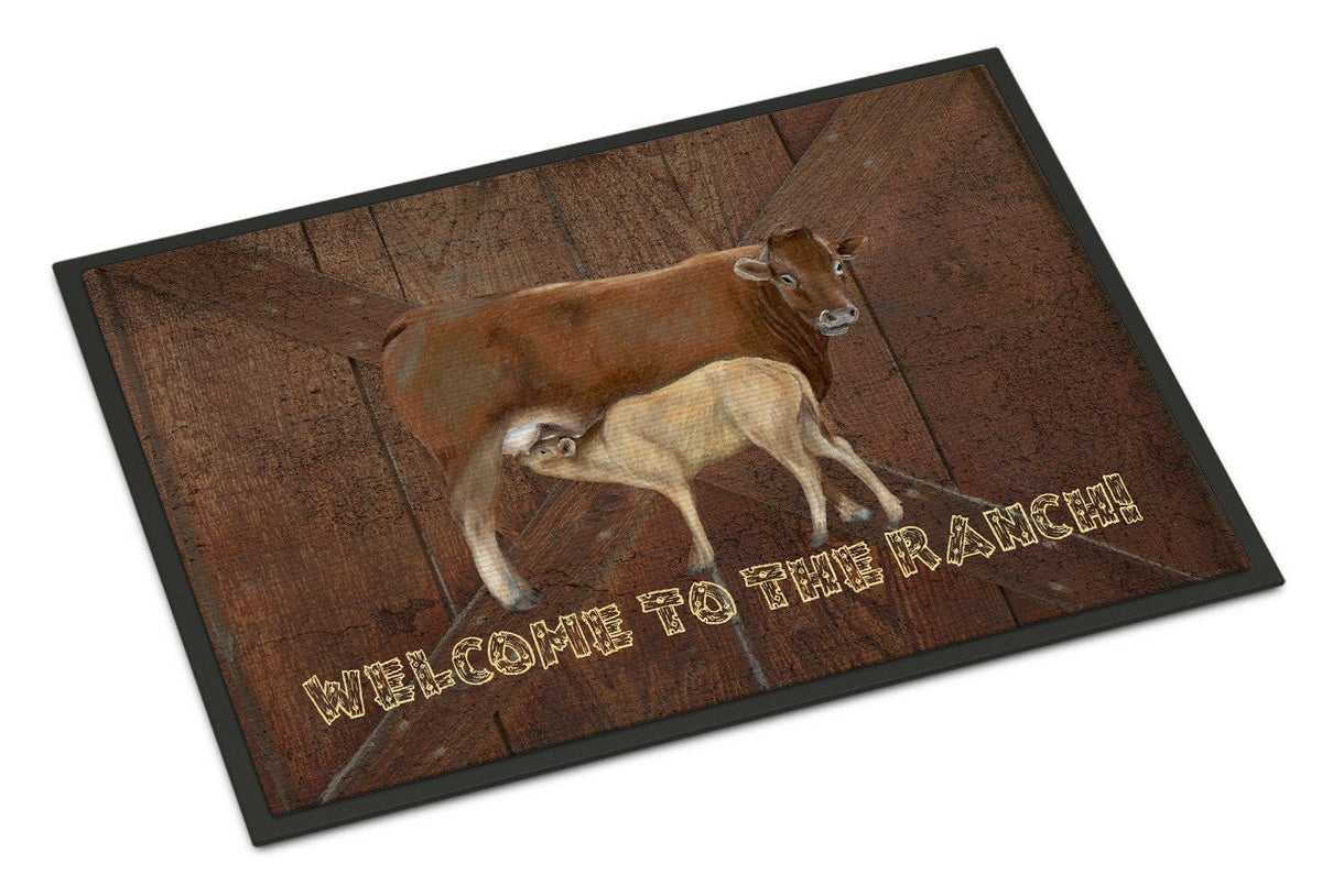 Welcome to the Ranch with the Cow and Baby Indoor or Outdoor Mat 24x36 SB3084JMAT - the-store.com