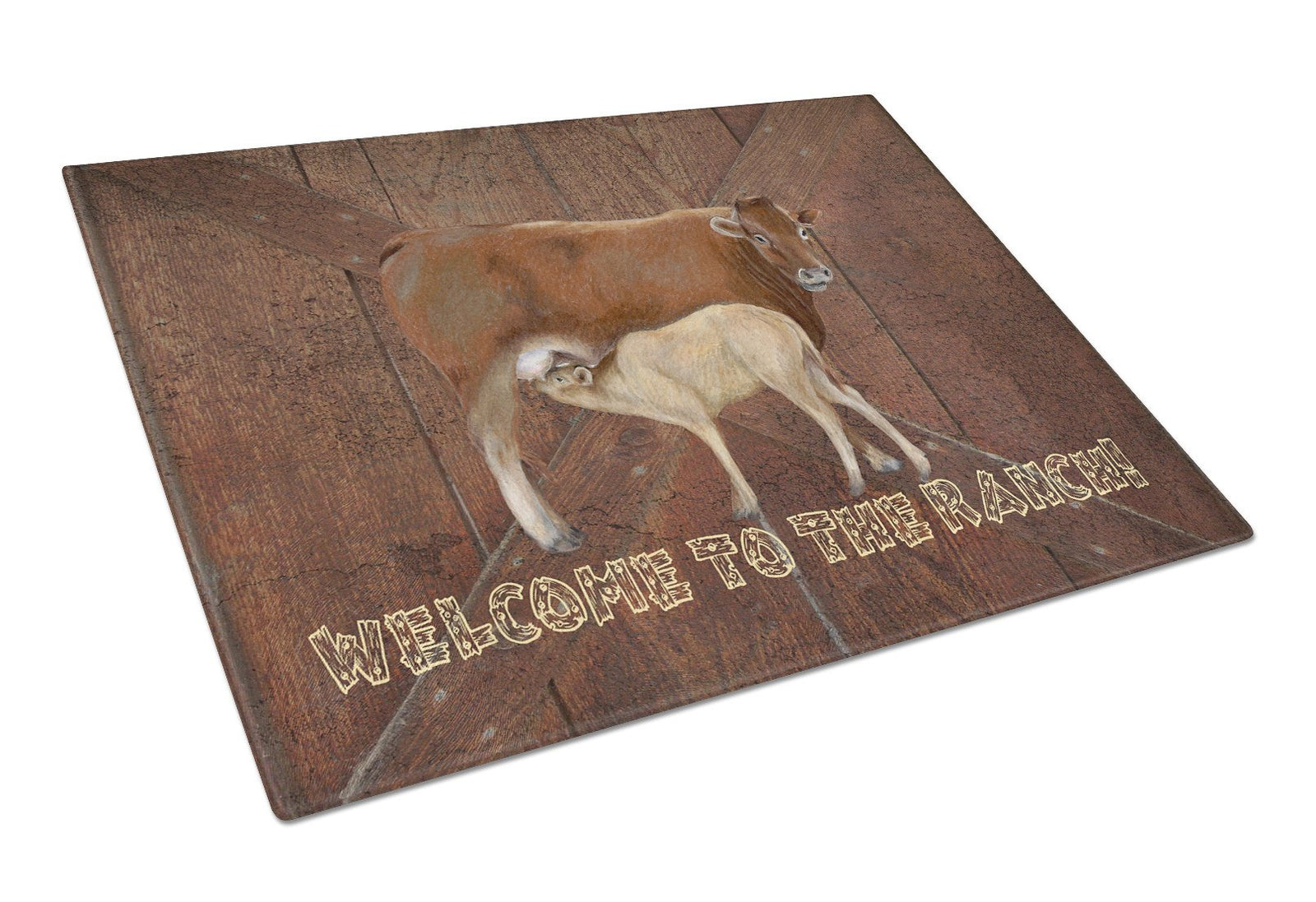 Welcome to the Ranch with the Cow and Baby Glass Cutting Board Large Size SB3084LCB by Caroline's Treasures