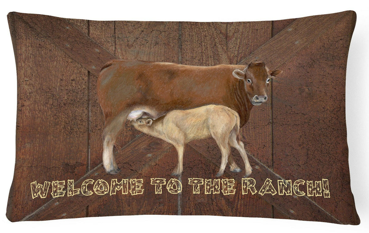 Welcome to the Ranch with the Cow and Baby   Canvas Fabric Decorative Pillow SB3084PW1216 by Caroline&#39;s Treasures