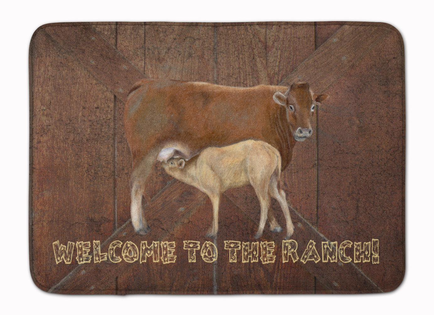 Welcome to the Ranch with the Cow and Baby Machine Washable Memory Foam Mat SB3084RUG - the-store.com