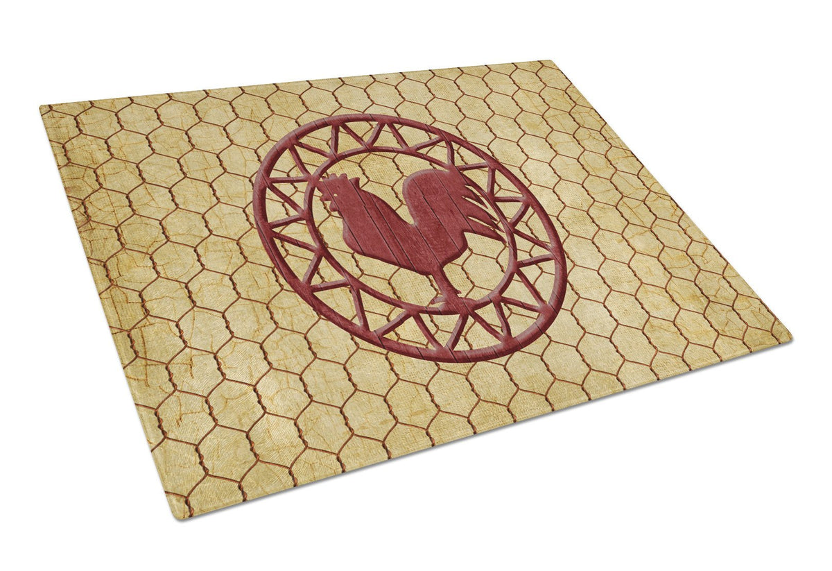 Rooster Chicken Coop Glass Cutting Board Large Size SB3085LCB by Caroline&#39;s Treasures