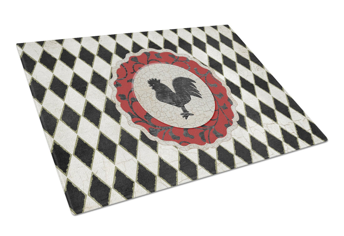 Rooster Harlequin Black and white Glass Cutting Board Large Size SB3086LCB by Caroline&#39;s Treasures