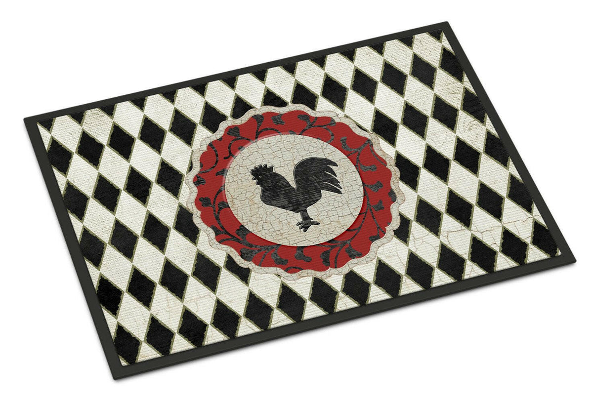 Rooster Harlequin Black and white Indoor or Outdoor Mat 18x27 SB3086MAT - the-store.com
