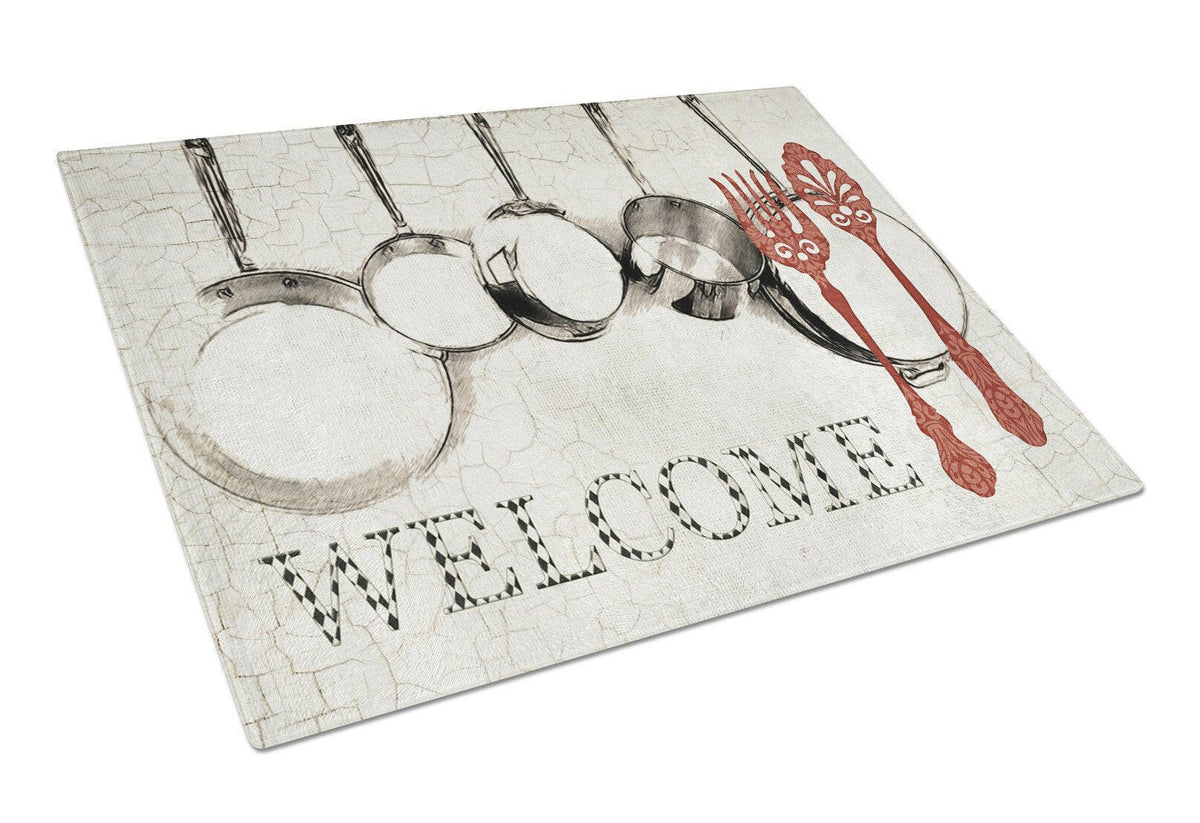 Pots and Pans Welcome Glass Cutting Board Large Size SB3087LCB by Caroline&#39;s Treasures