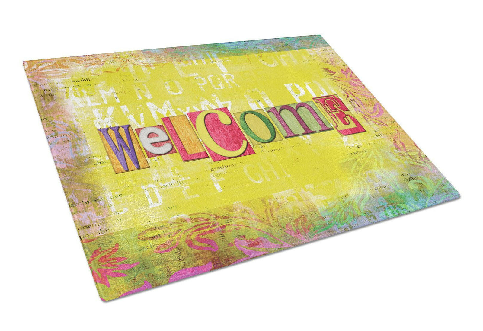 Artsy Welcome Glass Cutting Board Large Size SB3097LCB by Caroline's Treasures