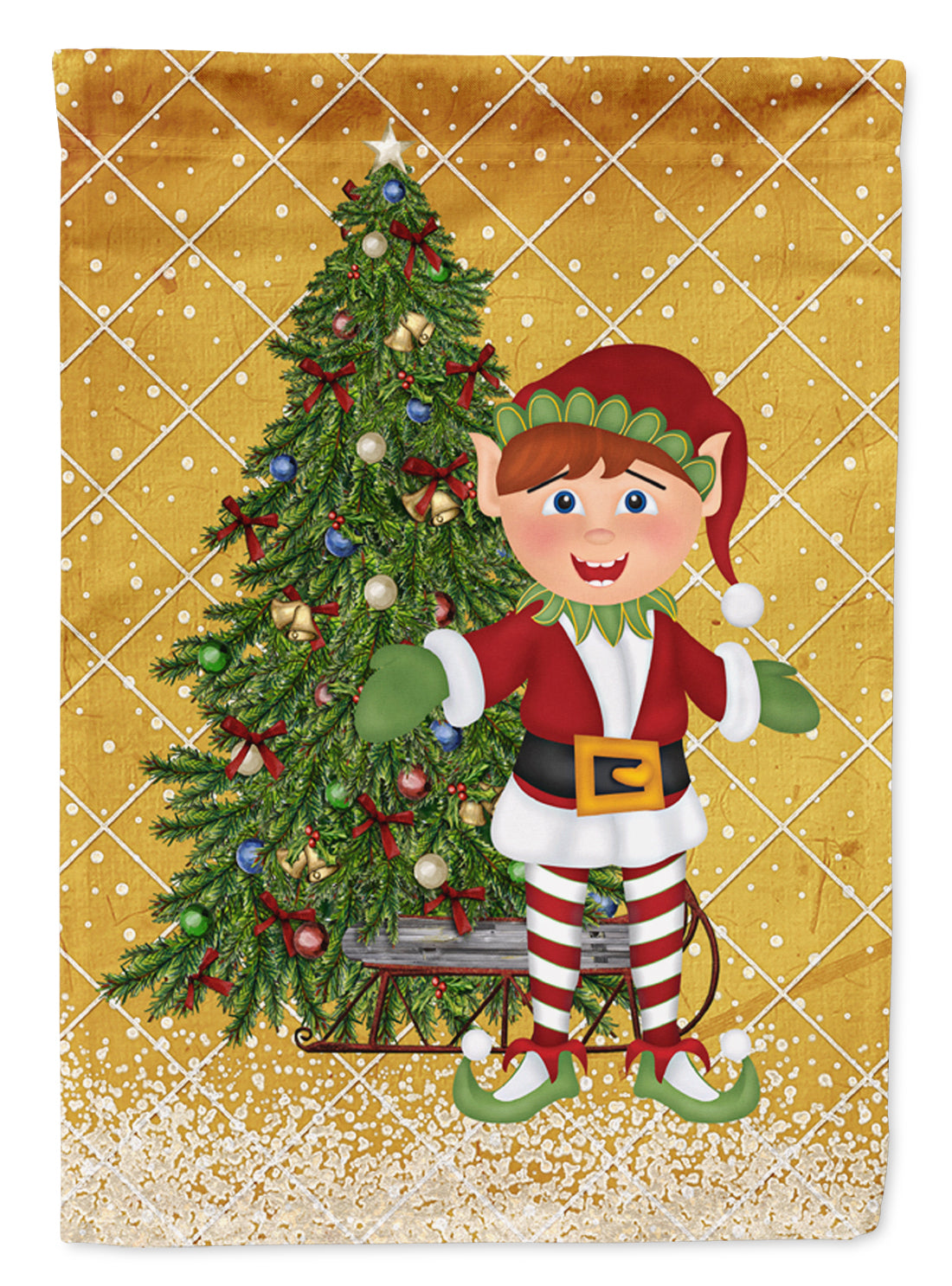 Santa&#39;s Elf  and Christmas Tree Flag Canvas House Size SB3115CHF