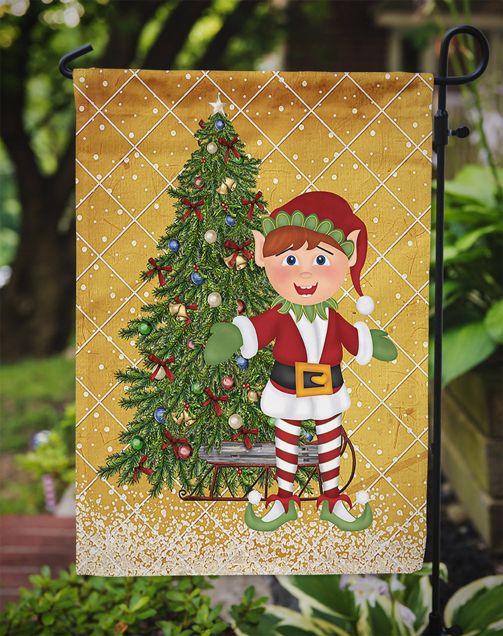 Elfe du Père Noël et drapeau de sapin de Noël taille jardin SB3115GF