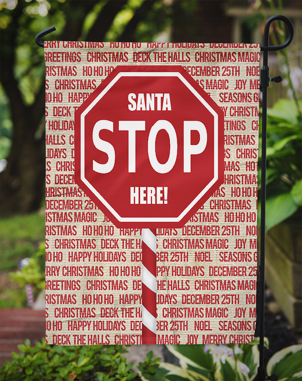 Santa Claus Stop Here Stop Sign Flag Garden Size  the-store.com.