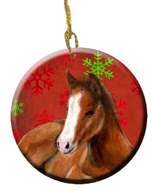 Horse Foal Red Snowflakes Holiday Christmas Ceramic Ornament SB3120CO1 by Caroline&#39;s Treasures