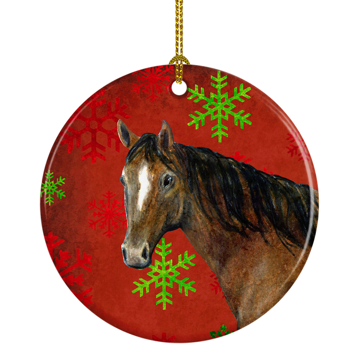 Horse Red Snowflakes Holiday Christmas Ceramic Ornament SB3121CO1 - the-store.com
