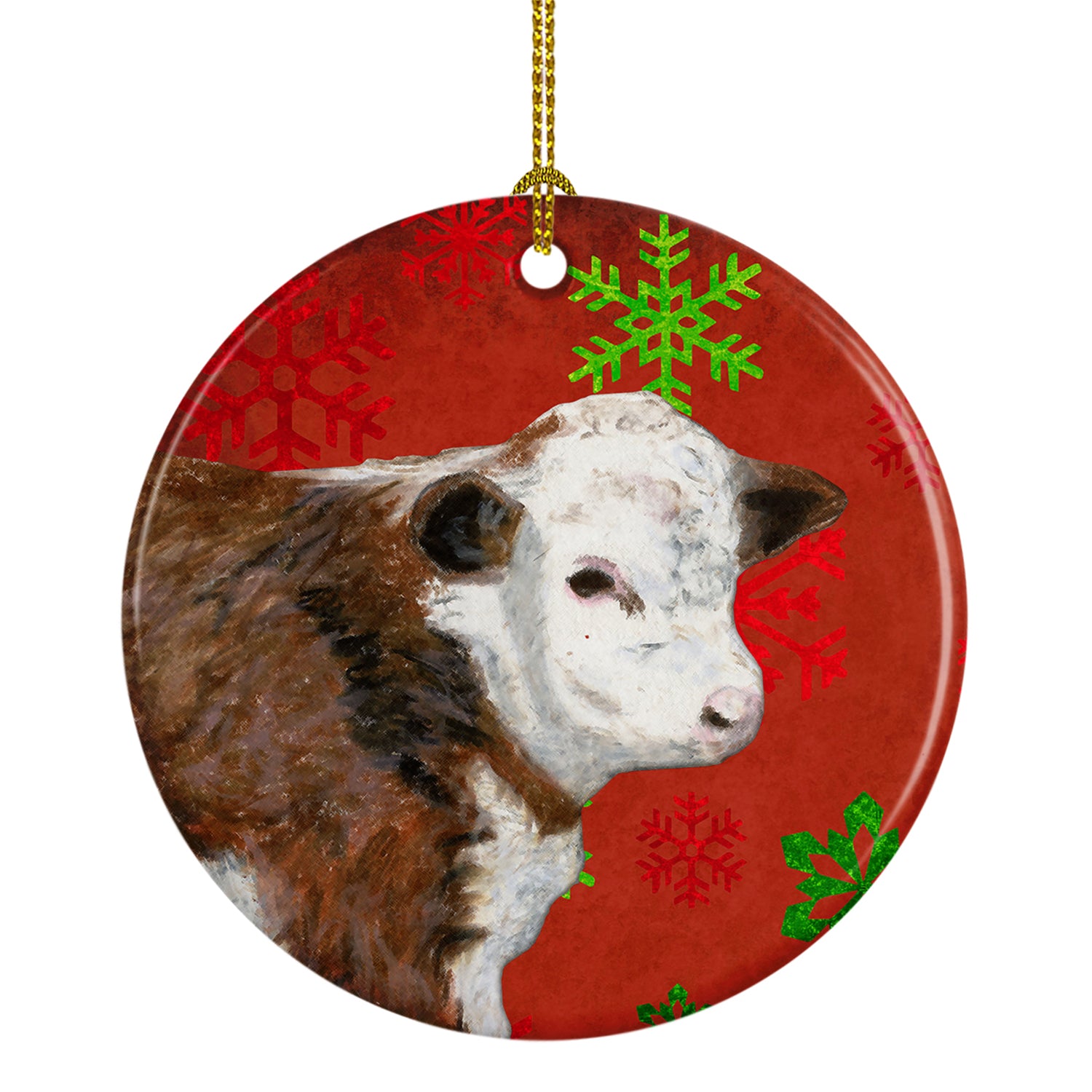 Baby Calf Red Snowflakes Holiday Christmas Ceramic Ornament SB3122CO1 - the-store.com