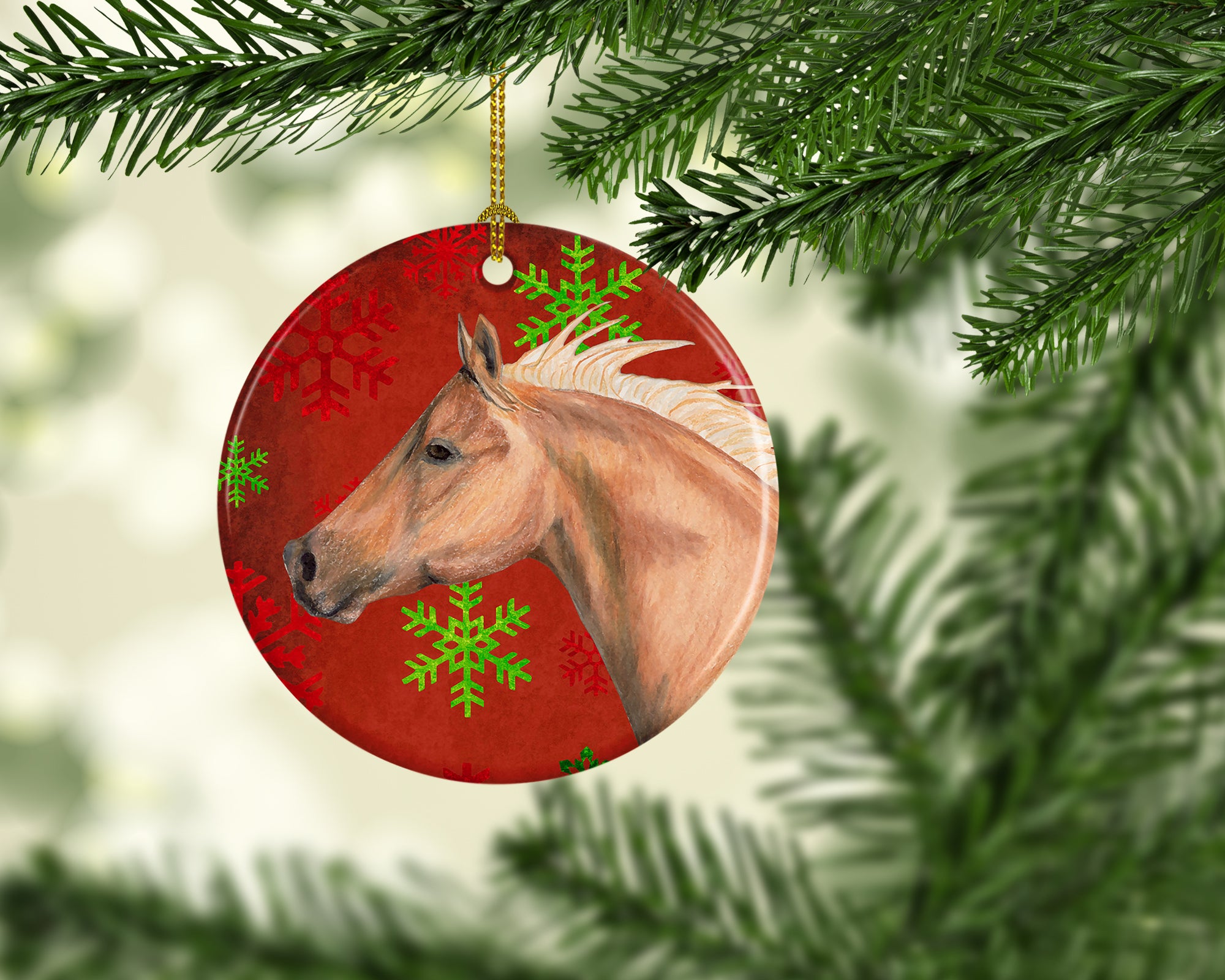 Horse Red Snowflakes Holiday Christmas  Ceramic Ornament SB3123CO1 - the-store.com