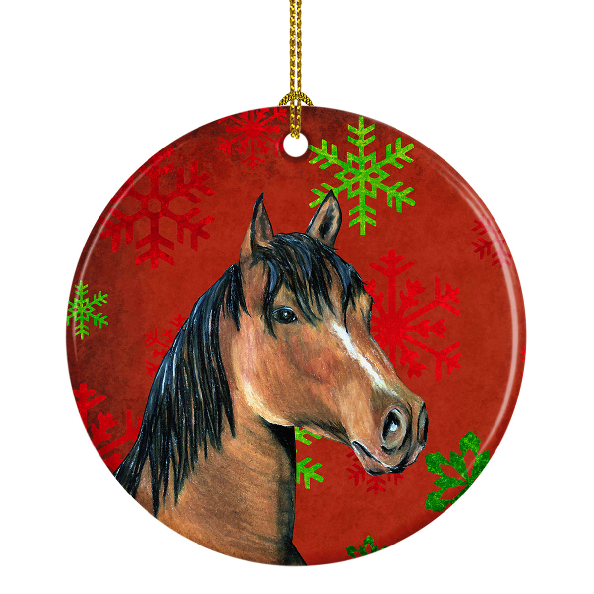 Horse Red Snowflakes Holiday Christmas Ceramic Ornament SB3124CO1 - the-store.com
