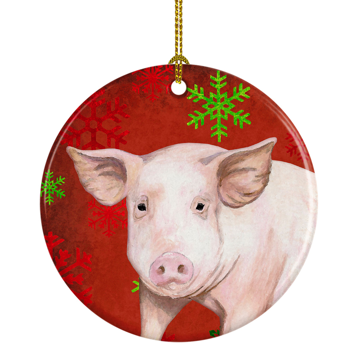 Pig Red Snowflakes Holiday Christmas Ceramic Ornament SB3125CO1 - the-store.com