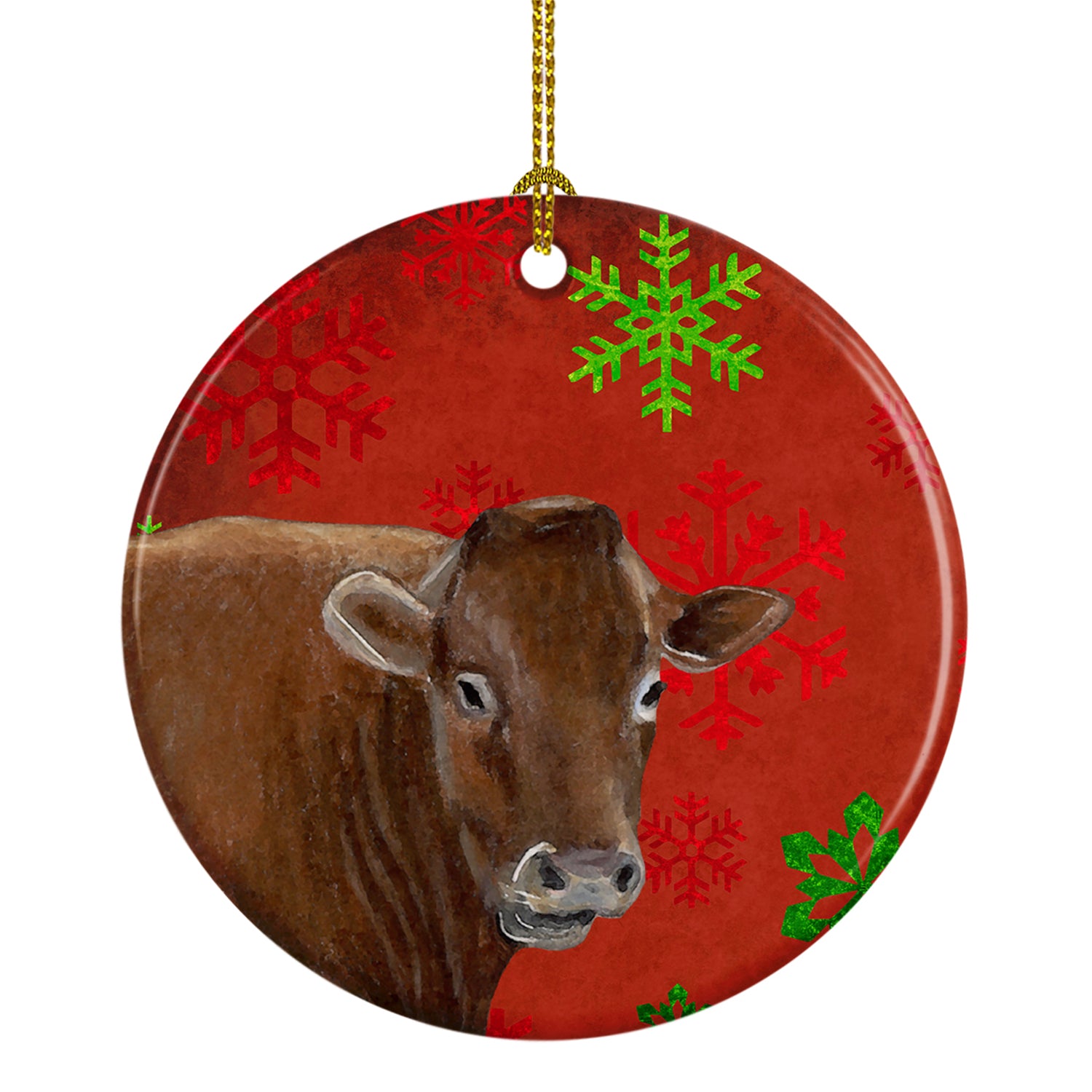 Cow Red Snowflakes Holiday Christmas  Ceramic Ornament SB3126CO1 - the-store.com