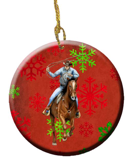 Horse Roper Red Snowflakes Holiday Christmas Ceramic Ornament SB3127CO1 by Caroline&#39;s Treasures