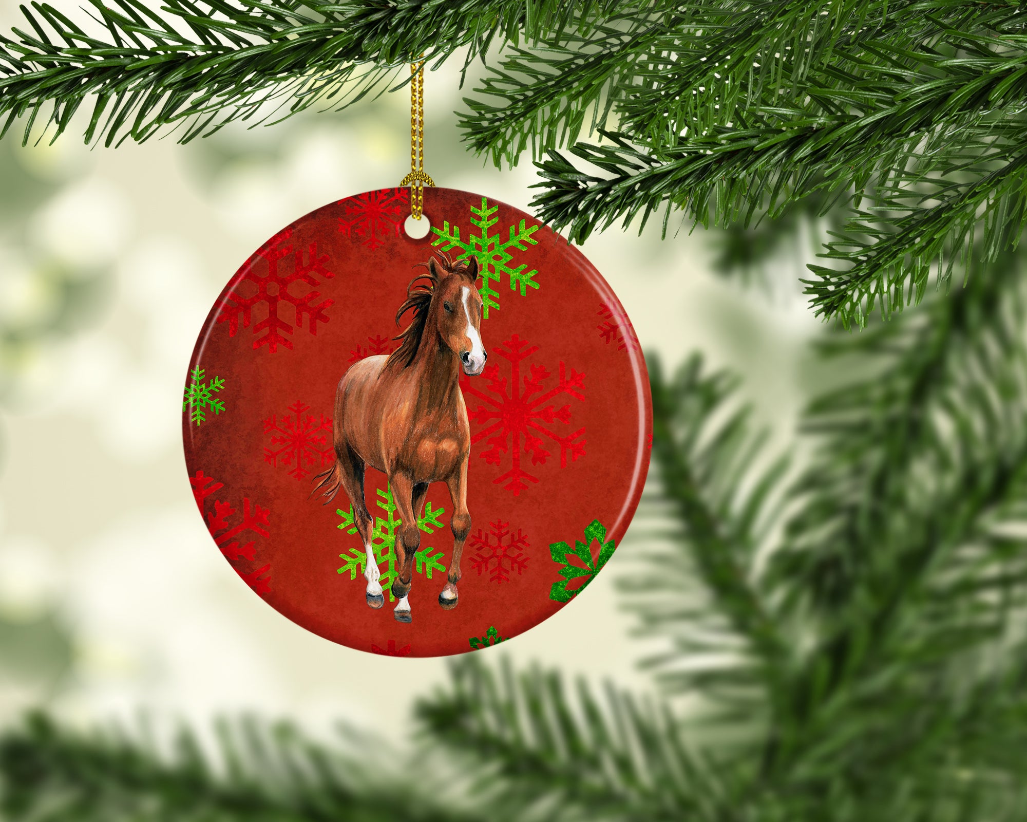 Horse Red Snowflakes Holiday Christmas  Ceramic Ornament SB3128CO1 - the-store.com