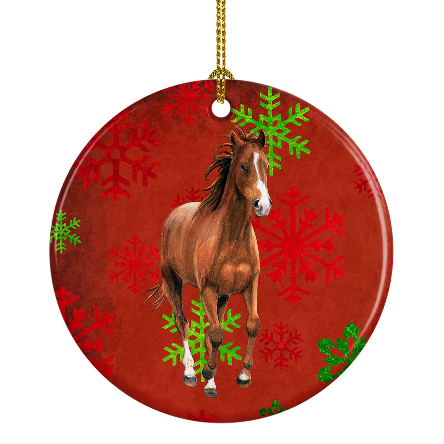 Horse Red Snowflakes Holiday Christmas  Ceramic Ornament SB3128CO1 - the-store.com
