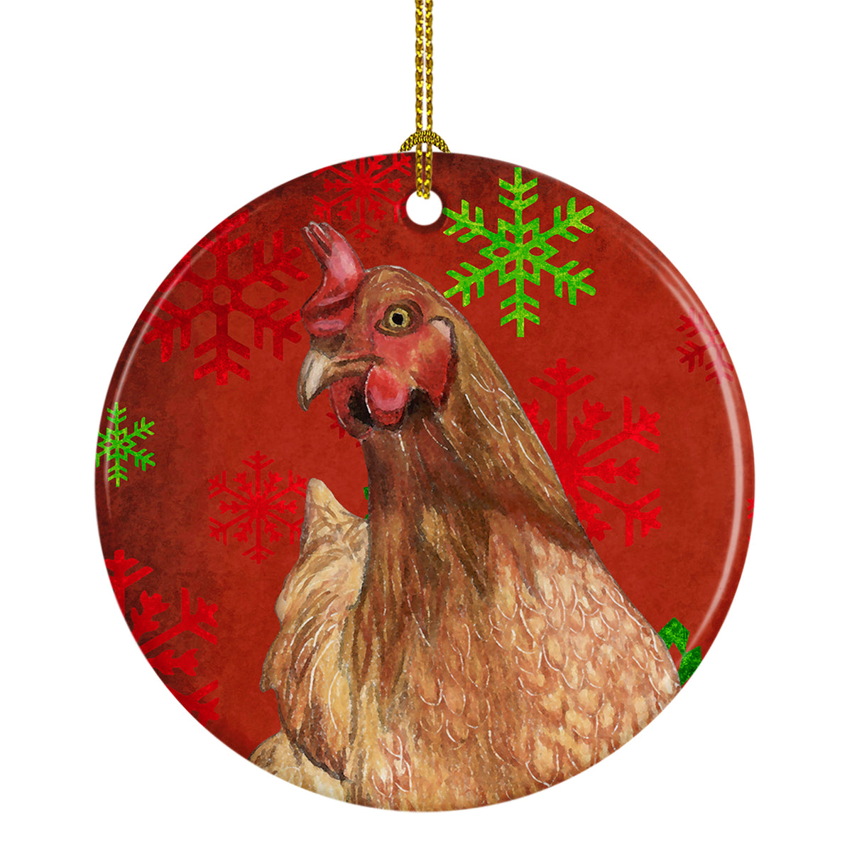 Chicken Red Snowflakes Holiday Christmas Ceramic Ornament SB3129CO1 - the-store.com
