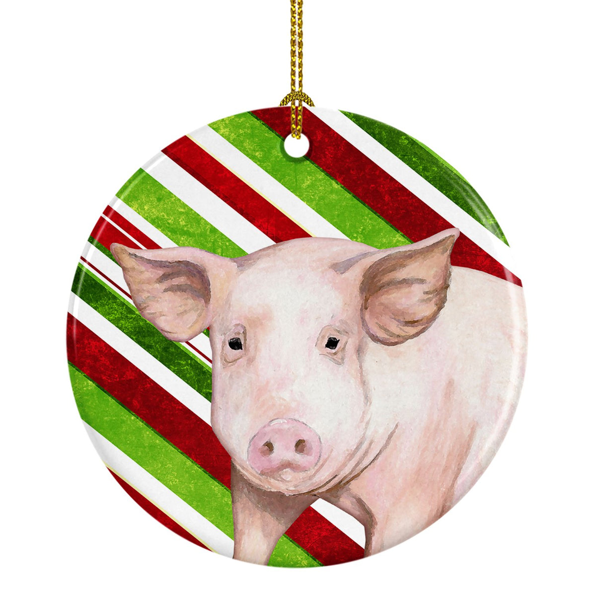 Pig Candy Cane Holiday Christmas Ceramic Ornament SB3136CO1 by Caroline&#39;s Treasures