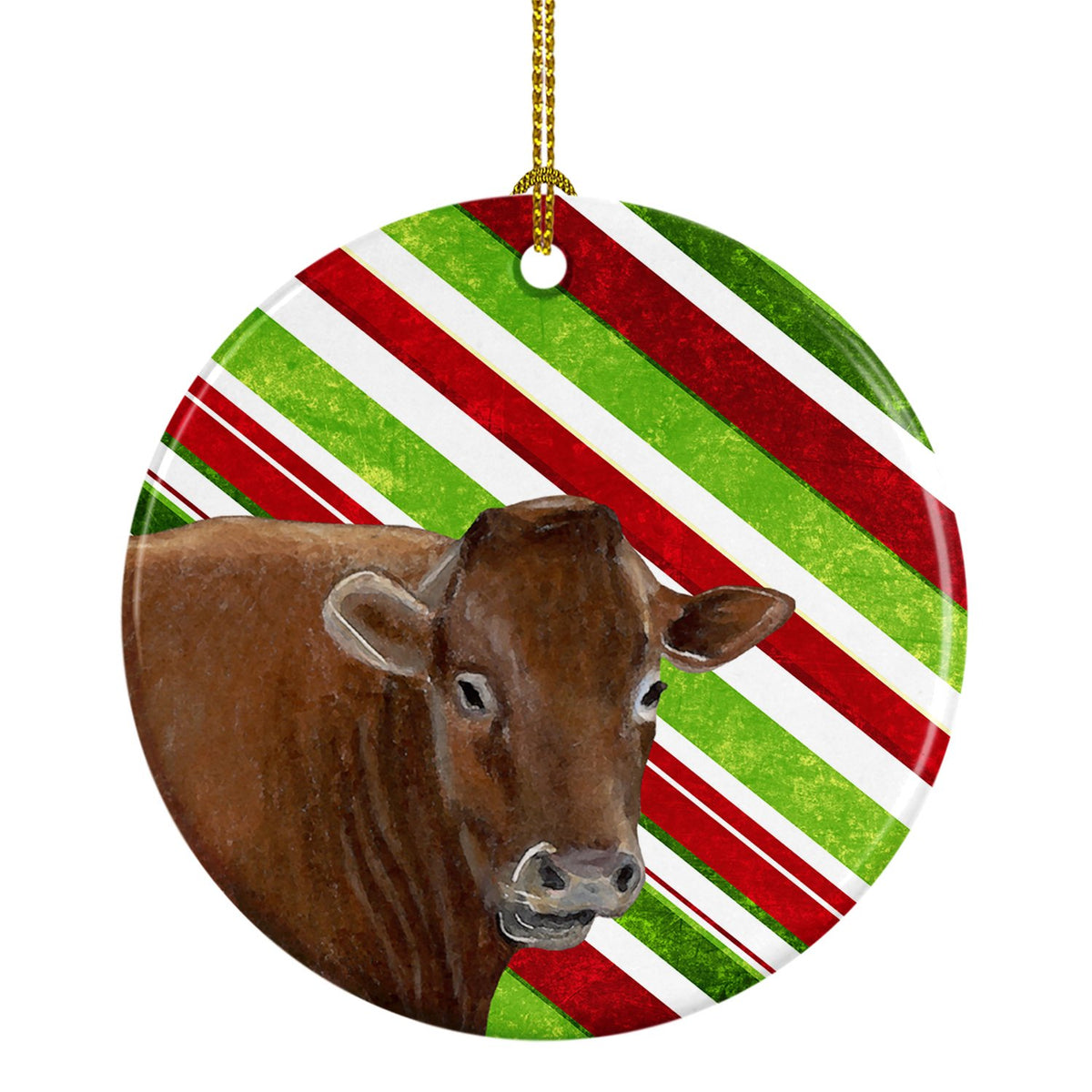 Cow Candy Cane Holiday Christmas Ceramic Ornament SB3137CO1 by Caroline&#39;s Treasures