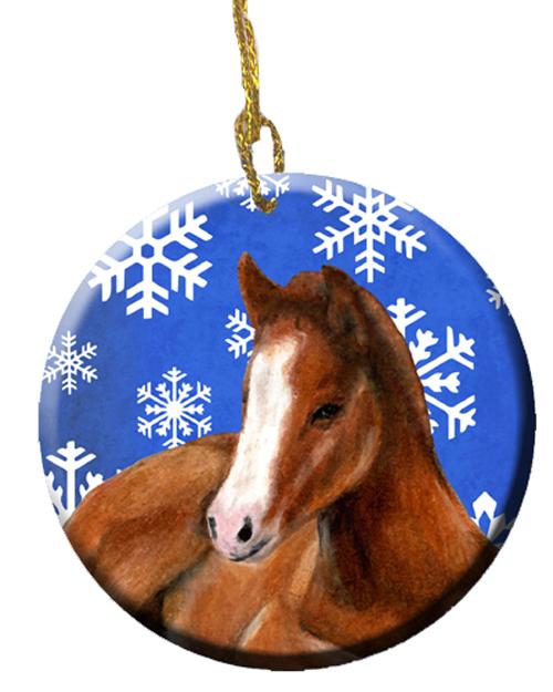 Horse Foal Winter Snowflakes Holiday Ceramic Ornament SB3142CO1 by Caroline&#39;s Treasures