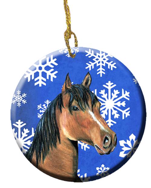 Horse Winter Snowflakes Holiday Ceramic Ornament SB3146CO1 by Caroline&#39;s Treasures