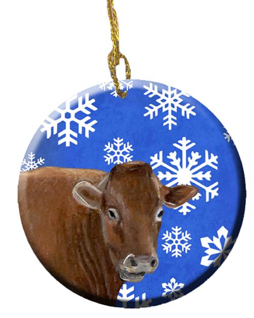 Cow Winter Snowflakes Holiday Ceramic Ornament SB3148CO1 by Caroline&#39;s Treasures