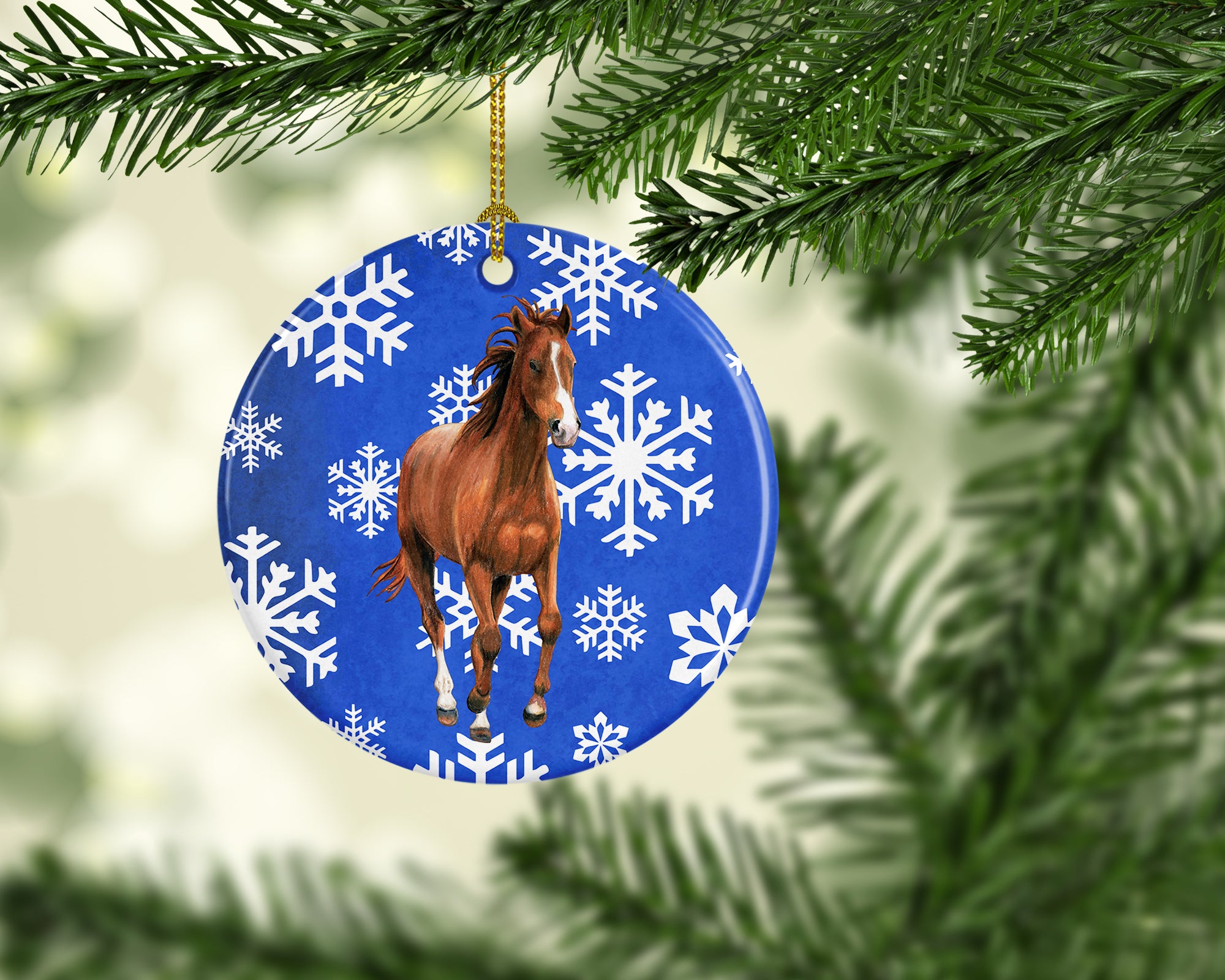 Horse Winter Snowflakes Holiday Ceramic Ornament SB3150CO1 - the-store.com