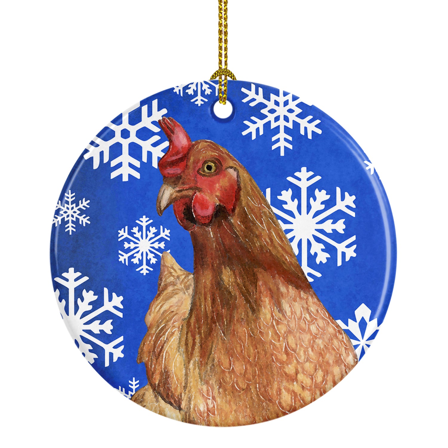 Caroline's Treasures Chicken Winter Snowflakes Holiday Ceramic Ornament SB3151CO1