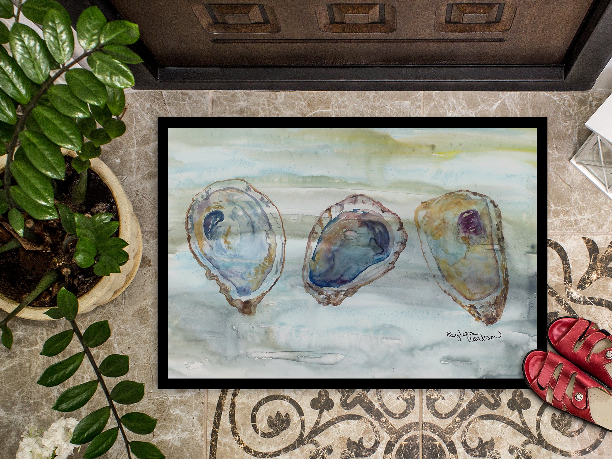 Oysters Watercolor Indoor or Outdoor Mat 18x27 SC2001MAT - the-store.com