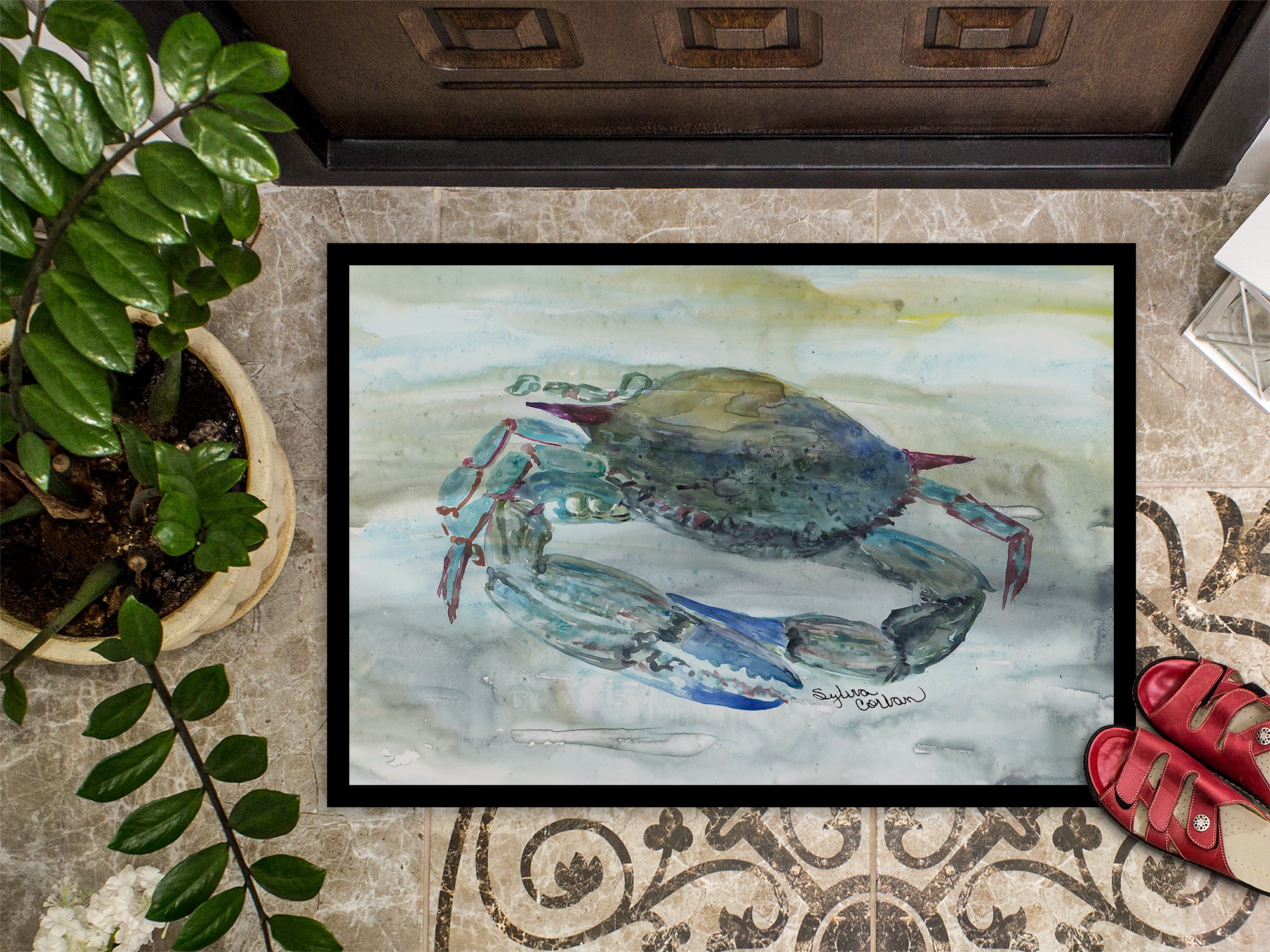 Blue Crab Watercolor Indoor or Outdoor Mat 18x27 SC2003MAT - the-store.com