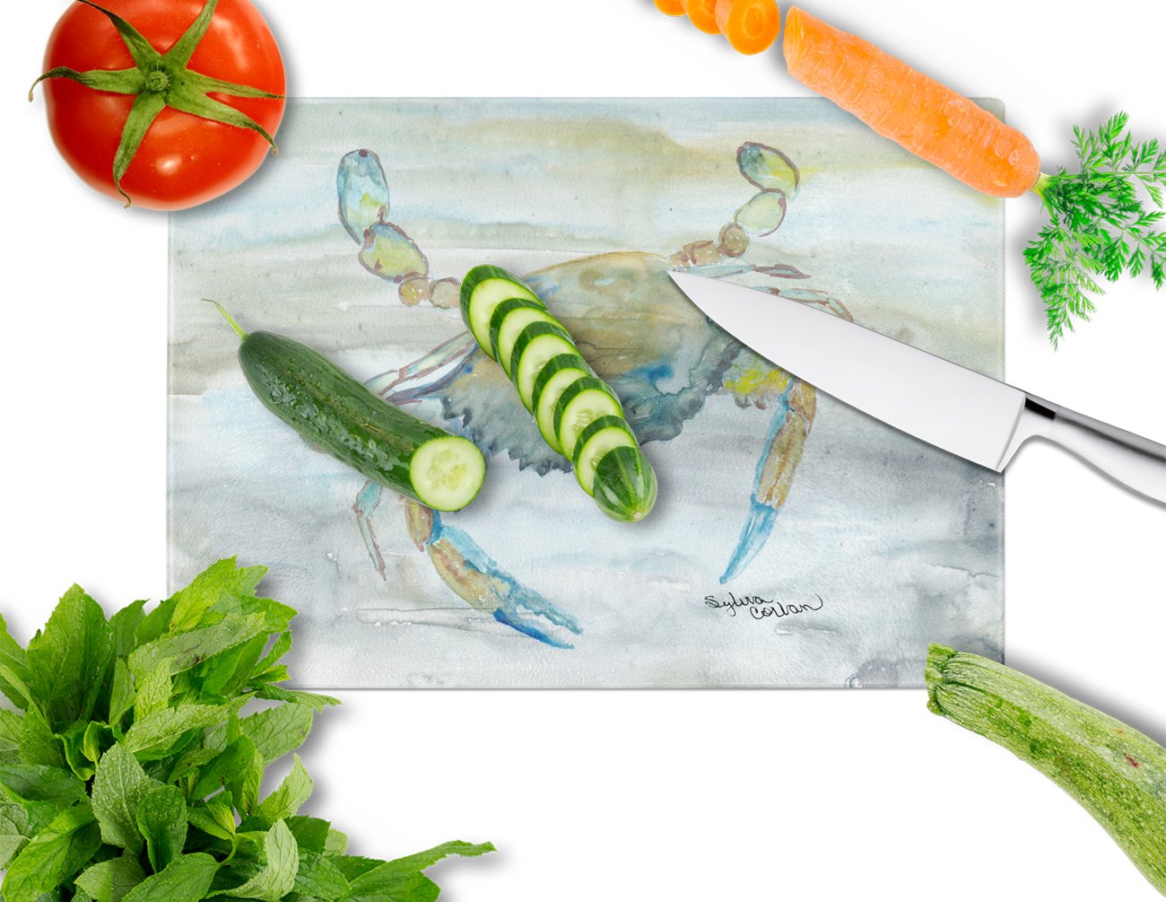 Blue Crab #2 Watercolor Glass Cutting Board Large SC2004LCB by Caroline's Treasures