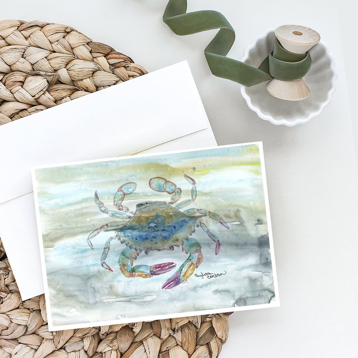 Female Blue Crab Watercolor Greeting Cards and Envelopes Pack of 8 - the-store.com