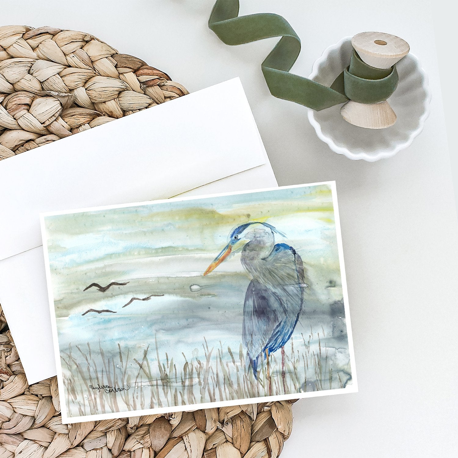Blue Heron Watercolor Greeting Cards and Envelopes Pack of 8 - the-store.com