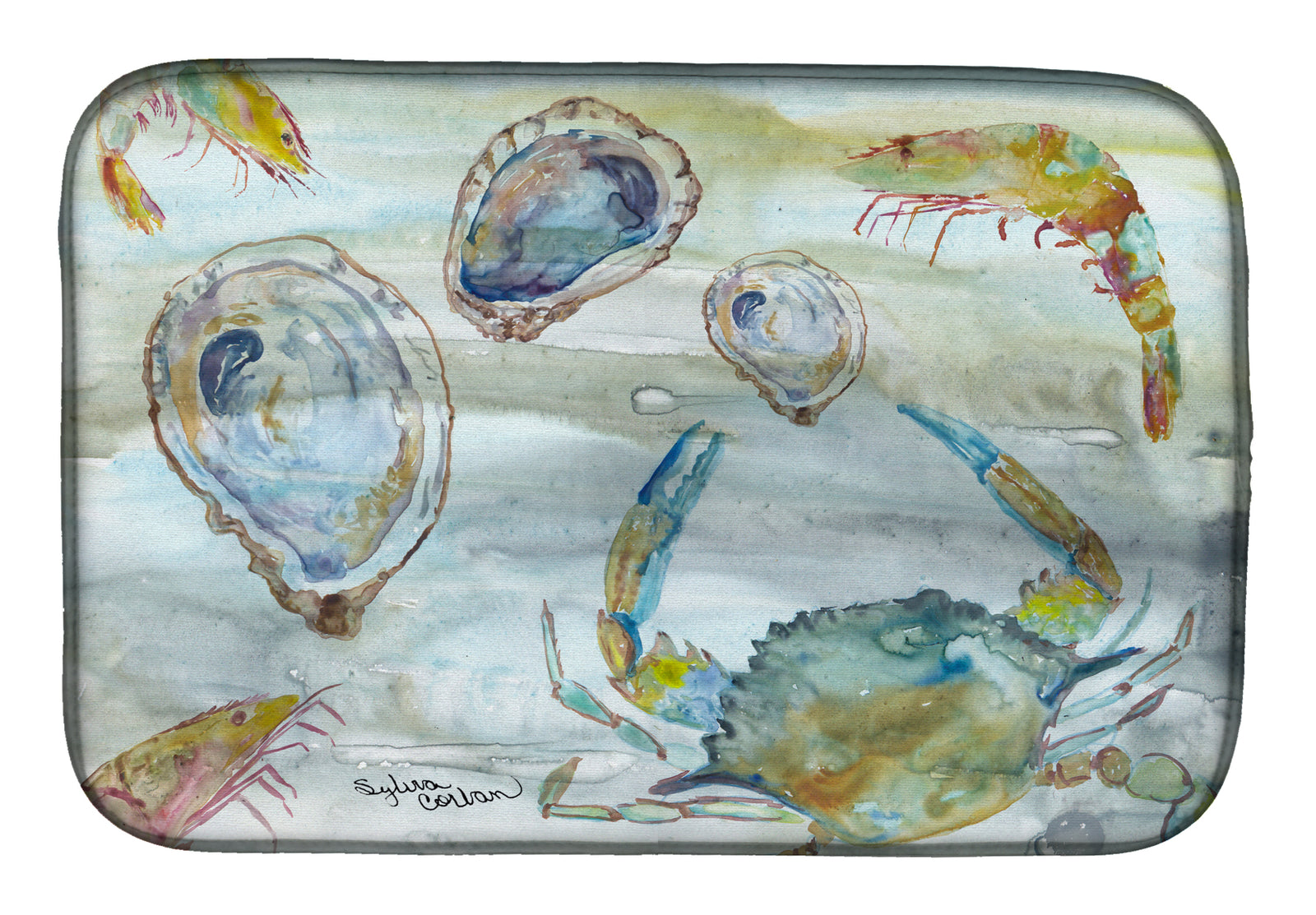 Crab, Shrimp and Oyster Watercolor Dish Drying Mat SC2010DDM