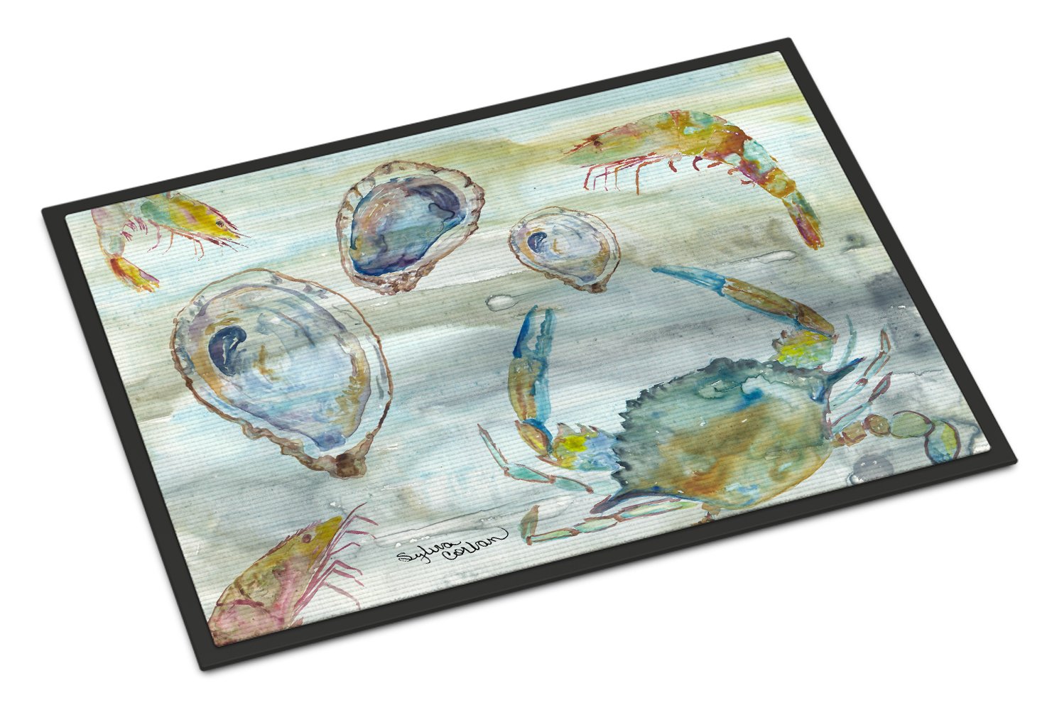 Crab, Shrimp and Oyster Watercolor Indoor or Outdoor Mat 24x36 SC2010JMAT by Caroline's Treasures