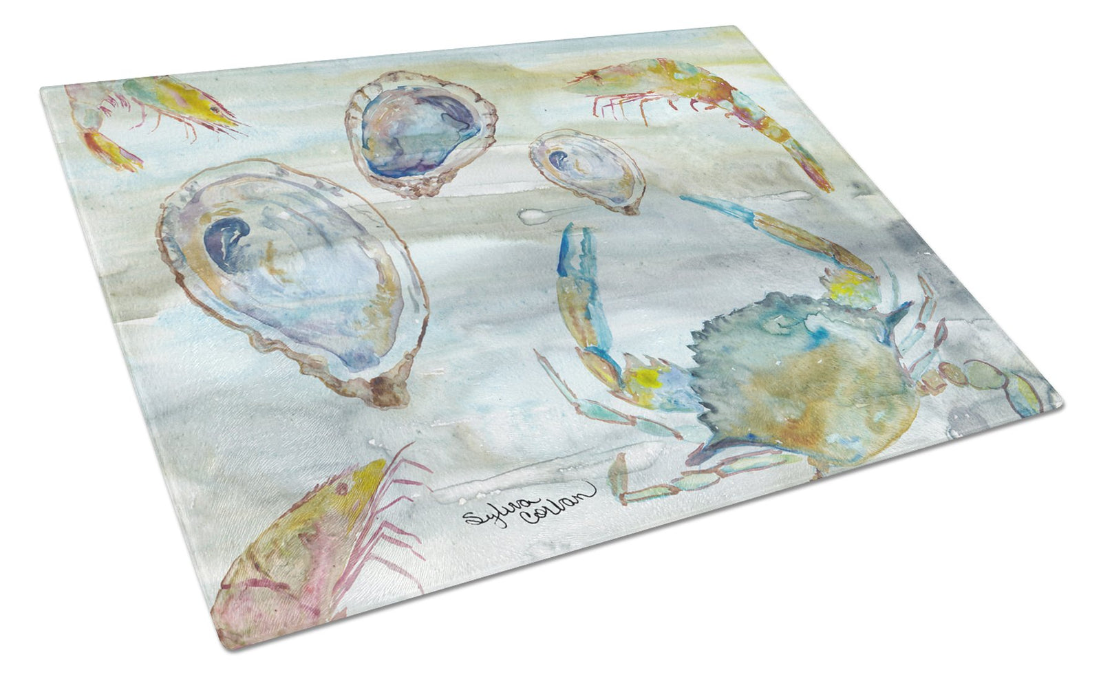 Crab, Shrimp and Oyster Watercolor Glass Cutting Board Large SC2010LCB by Caroline's Treasures