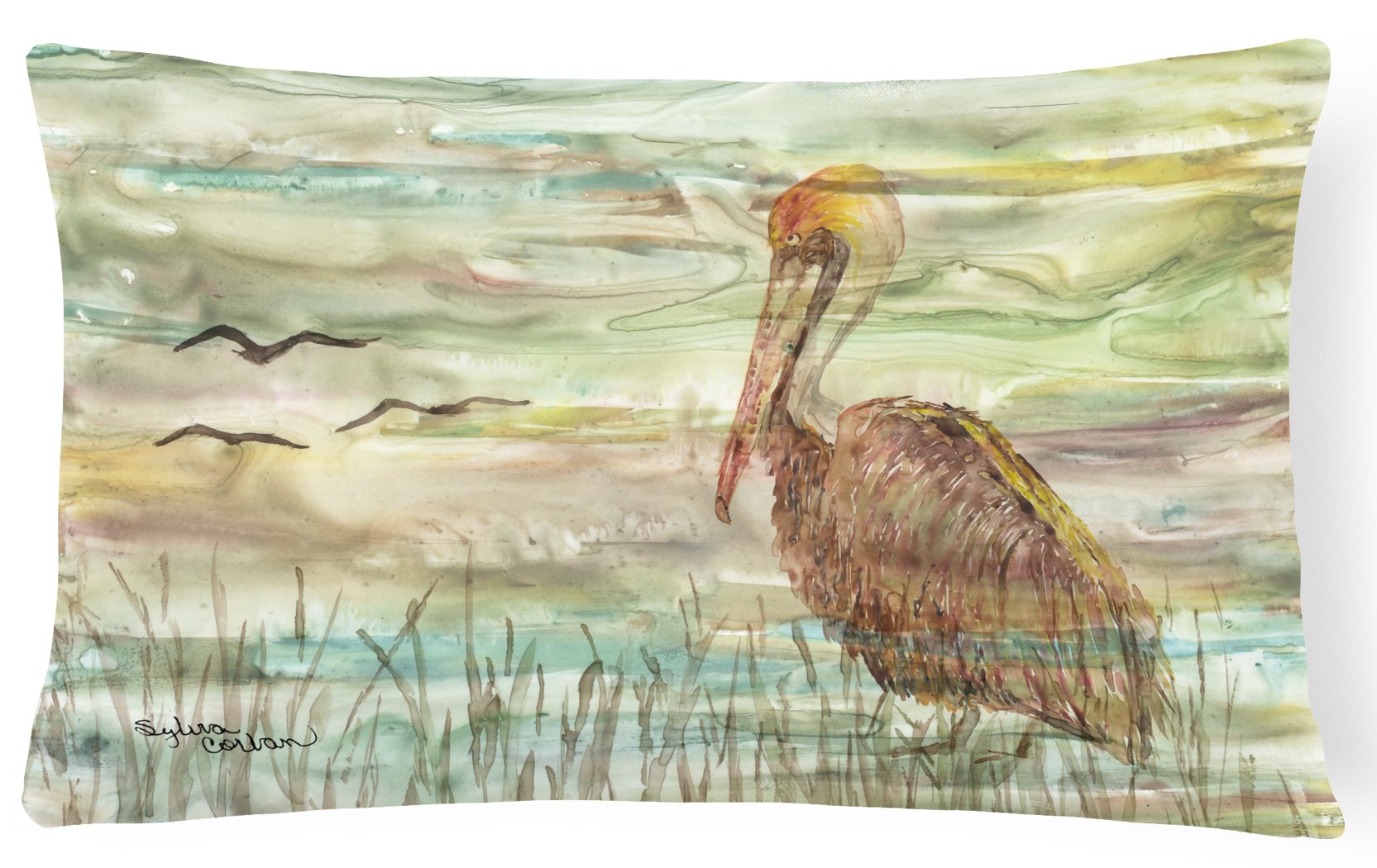 Brown Pelican Sunset Canvas Fabric Decorative Pillow SC2011PW1216 by Caroline's Treasures