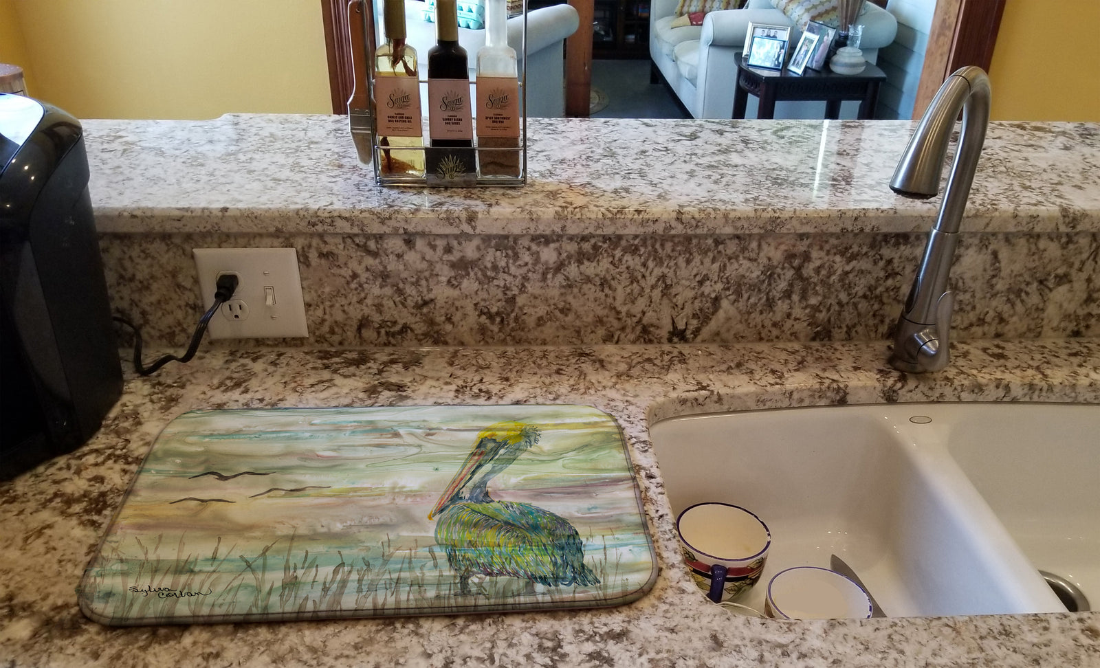 Caroline's Treasures Pelican Sunset Dish Drying Mat – Absorbent, Artistic Kitchen Essentials SC2012DDM