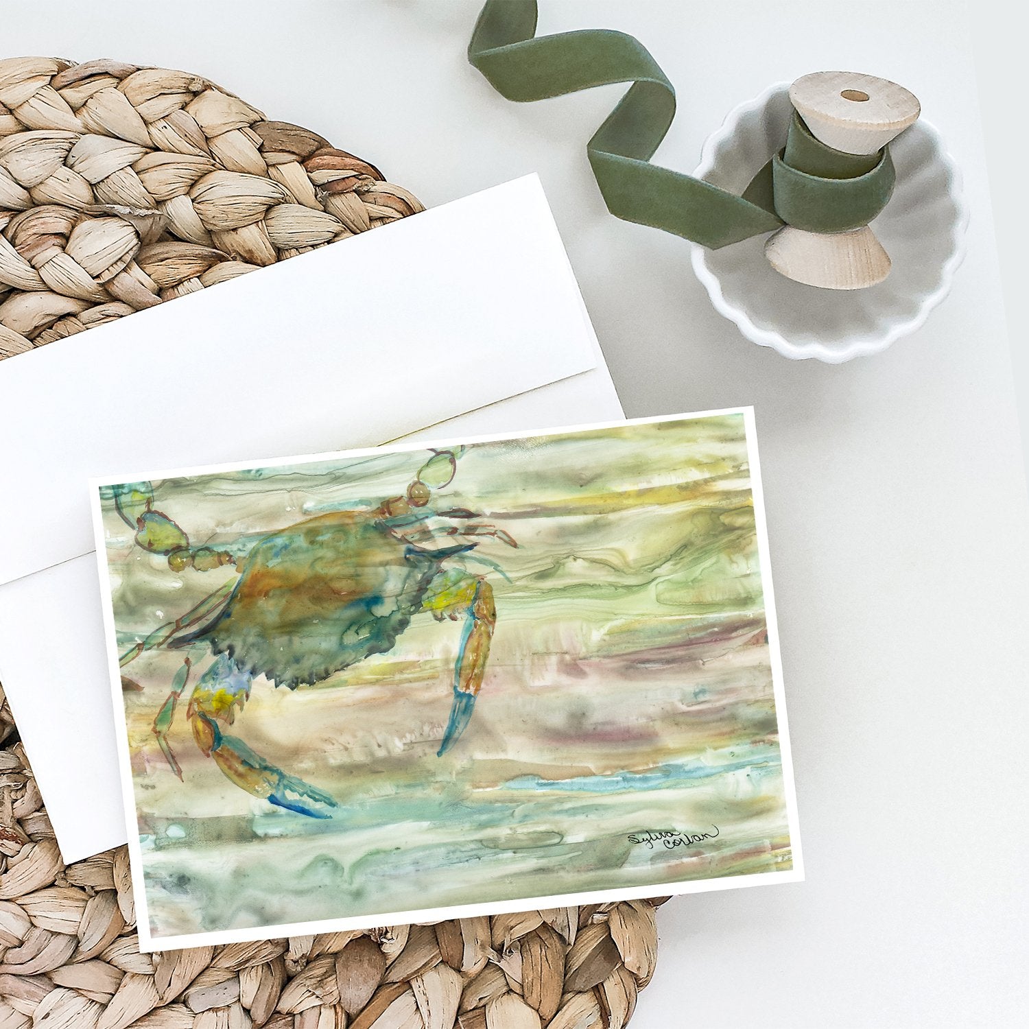 Blue Crab Sunset Greeting Cards and Envelopes Pack of 8 - the-store.com
