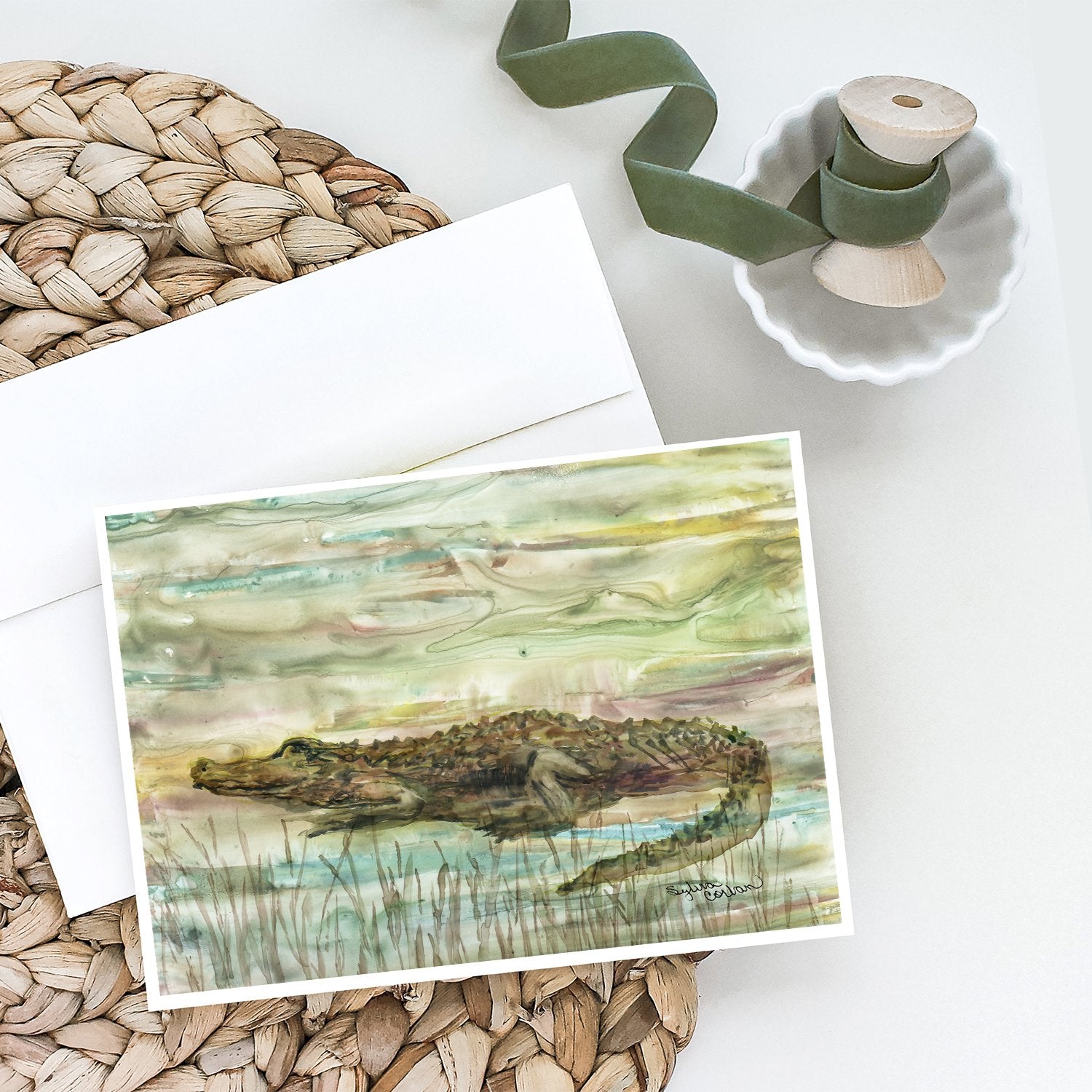 Alligator Sunset Greeting Cards and Envelopes Pack of 8 - the-store.com