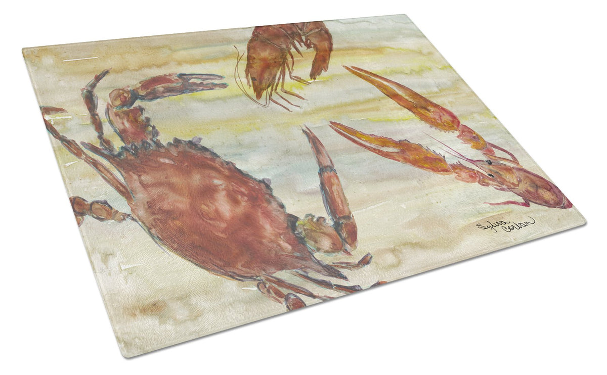 Crab, Shrimp, Oyster Yellow Sky Glass Cutting Board Large SC2023LCB by Caroline&#39;s Treasures