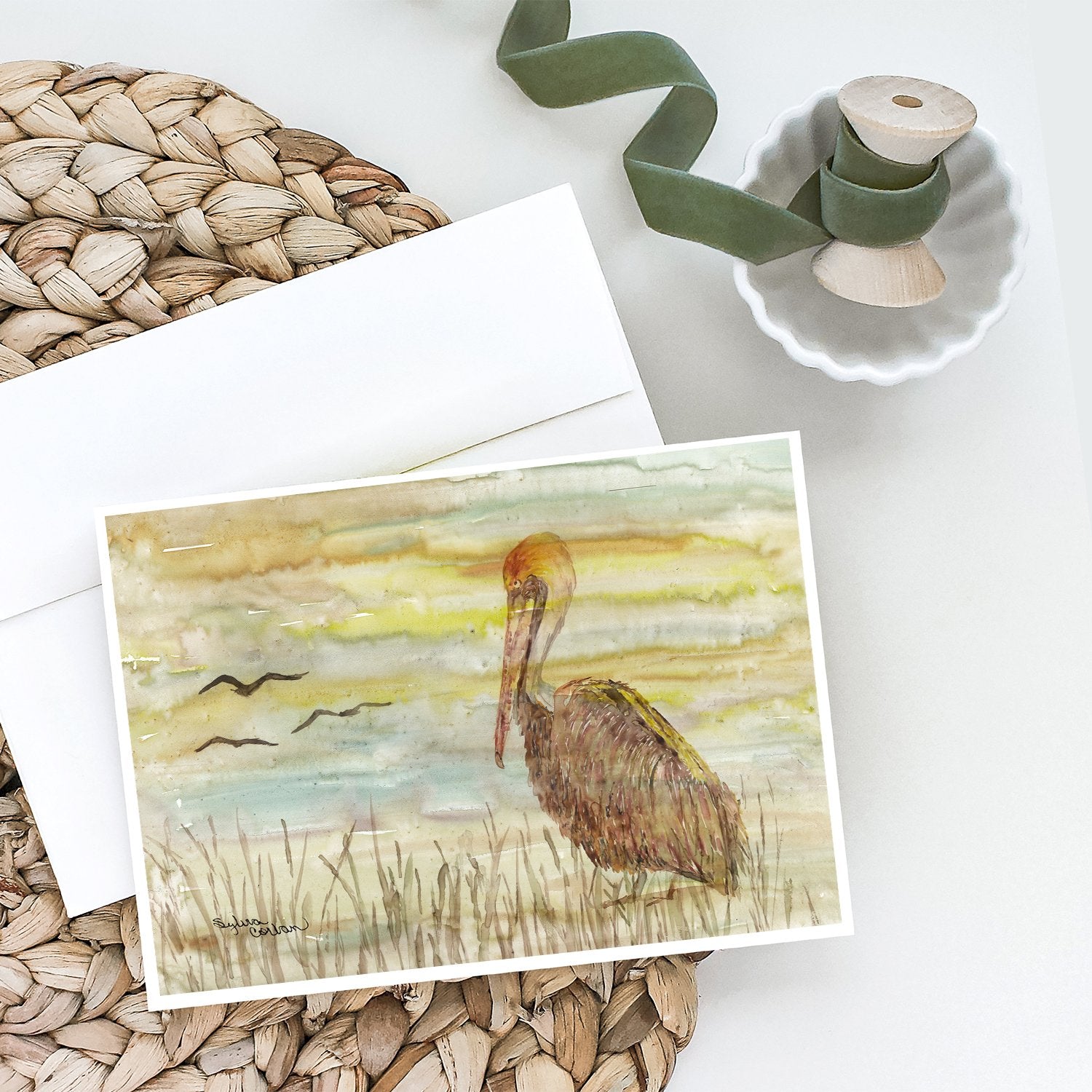 Brown Pelican Yellow Sky Greeting Cards and Envelopes Pack of 8 - the-store.com