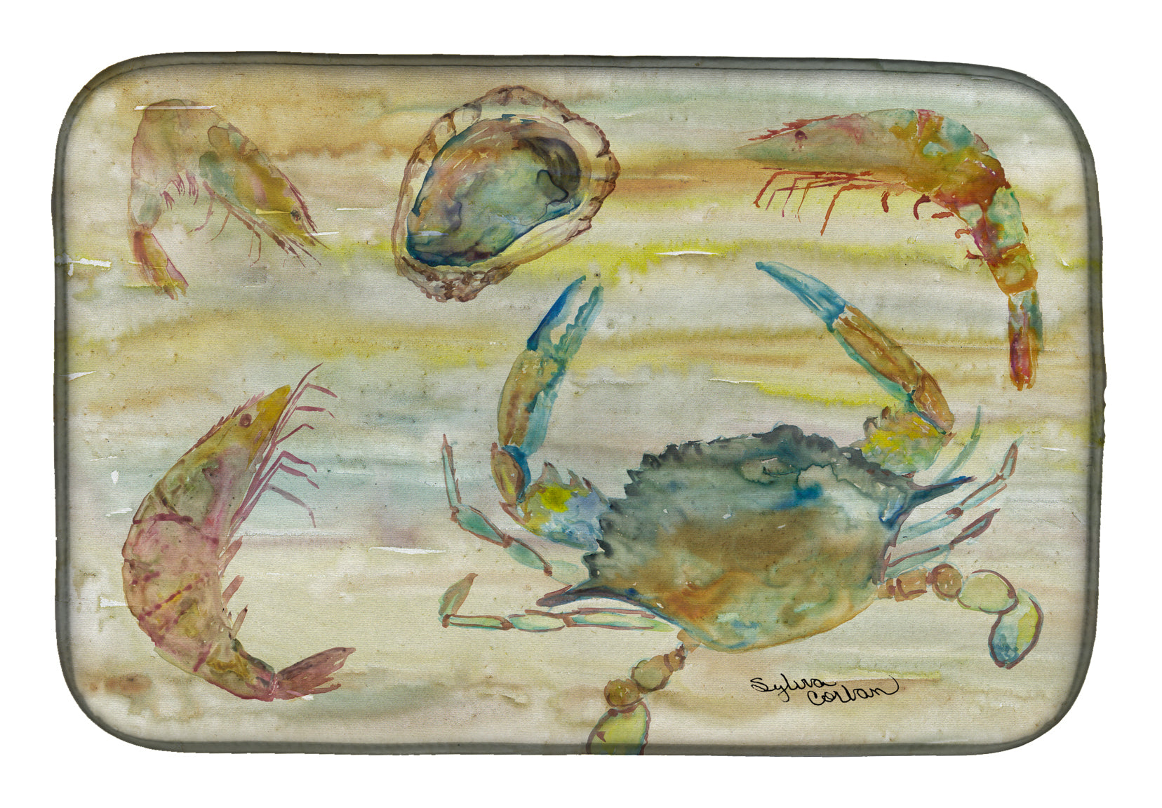 Crab, Shrimp, Oyster Yellow Sky Dish Drying Mat SC2026DDM  the-store.com.