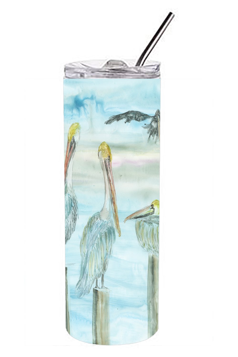Pelicans in Blue Double Walled Stainless Steel 20 oz Skinny Tumbler SC2035TBL20 by Caroline&#39;s Treasures